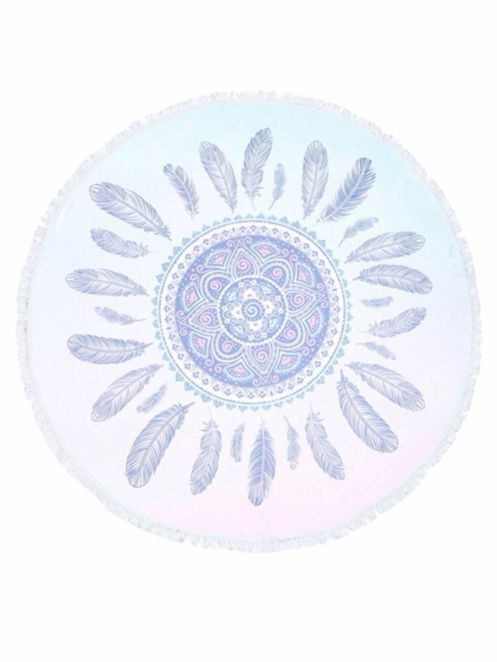 Round Mandala Feather Summer Beach Towel - Light Blue NWT